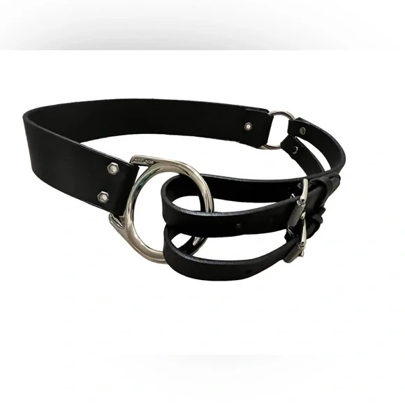 RL BLACK & SILVER BELT Lauren Ralph Lauren Belt Womens L Black Leather Silver  main image 4